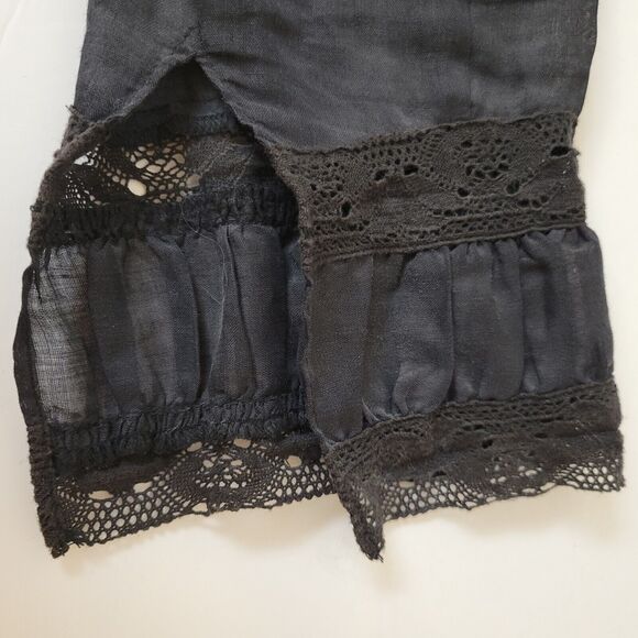 DKNY Black Ruffled Lace Inserts Buttons Down Women Blouse Size 4 - Picture 9 of 9